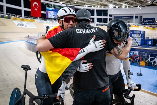 AUGENSTEIN Moritz, KLUGE Roger UEC Track Cycling European Championships Konya 2026 AUGENSTEIN Moritz KLUGE Roger GER Germany ECKERT Lu Morten GER Mechanic Landscape horizontal Landscape Event Event UEC Track Cycling European Championships 2026 Category Category Cycling Track Cycling European Championships Location Location Asia Türkiye Konya Discipline Madison Category Elite Men Distance 50 km Date Date 05 02 2026 Thursday Day 5