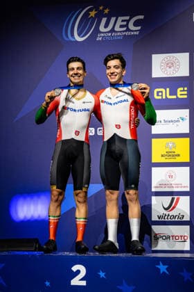 LEITAO Iuri, NARCISO Diogo UEC Track Cycling European Championships Konya 2026 LEITAO Iuri NARCISO Diogo POR Portugal Second Place Award Ceremony Medal Ceremony Podium Portrait Portrait Portrait Event Event UEC Track Cycling European Championships 2026 Category Category Cycling Track Cycling European Championships Location Location Asia Türkiye Konya Discipline Madison Category Elite Men Distance 50 km Date Date 05 02 2026 Thursday Day 5