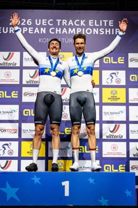 AUGENSTEIN Moritz, KLUGE Roger UEC Track Cycling European Championships Konya 2026 AUGENSTEIN Moritz KLUGE Roger GER Germany Winner First Place Award Ceremony Medal Ceremony Podium Portrait Portrait Portrait Event Event UEC Track Cycling European Championships 2026 Category Category Cycling Track Cycling European Championships Location Location Asia Türkiye Konya Discipline Madison Category Elite Men Distance 50 km Date Date 05 02 2026 Thursday Day 5