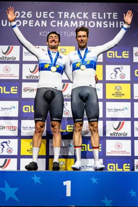 AUGENSTEIN Moritz, KLUGE Roger UEC Track Cycling European Championships Konya 2026 AUGENSTEIN Moritz KLUGE Roger GER Germany Winner First Place Award Ceremony Medal Ceremony Podium Portrait Portrait Portrait Event Event UEC Track Cycling European Championships 2026 Category Category Cycling Track Cycling European Championships Location Location Asia Türkiye Konya Discipline Madison Category Elite Men Distance 50 km Date Date 05 02 2026 Thursday Day 5