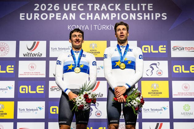 AUGENSTEIN Moritz, KLUGE Roger UEC Track Cycling European Championships Konya 2026 AUGENSTEIN Moritz KLUGE Roger GER Germany Winner First Place Award Ceremony Medal Ceremony Podium Landscape horizontal Landscape Event Event UEC Track Cycling European Championships 2026 Category Category Cycling Track Cycling European Championships Location Location Asia Türkiye Konya Discipline Madison Category Elite Men Distance 50 km Date Date 05 02 2026 Thursday Day 5