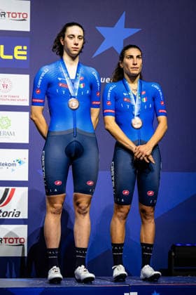 VENTURELLI Federica, BALSAMO Elisa UEC Track Cycling European Championships Konya 2026 VENTURELLI Federica BALSAMO Elisa ITA Italy Third Place Award Ceremony Medal Ceremony Podium Portrait Portrait Portrait Event Event UEC Track Cycling European Championships 2026 Category Category Cycling Track Cycling European Championships Location Location Asia Türkiye Konya Discipline Madison Category Elite Women Distance 30 km Date Date 05 02 2026 Thursday Day 5