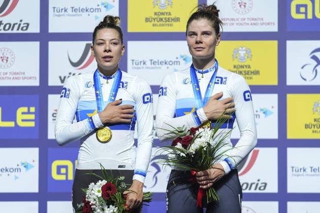 2026 UEC Track cycling, Rad, Radsport, Bahnrad, Bahn European Championships in Konya KONYA, TURKIYE - FEBRUARY 5: Gold medalist Team Belgium celebrates on podium after finishing women s madison race on the final day of the 2026 UEC Track Cycling European Championships at the Konya Olympic Velodrome in Konya, Turkiye on February 5, 2026. Dilara Irem Sancar Anadolu Konya Turkey. Editorial use only. Please get in touch for any other usage.  Copyright: x2026xAnadoluxDilaraxIremxSancarx