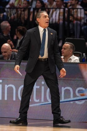 Dubai Basketball v Real Madrid - EuroLeague DUBAI, UNITED ARAB EMIRATES - FEBRUARY 5: Head Coach of Real Madrid Sergio Scariolo gives tactics during the EuroLeague 2025–26 regular season game at Coca-Cola Arena in Dubai, United Arab Emirates on February 5, 2026. Waleed Zein Anadolu Dubai United Arab Emirates. Editorial use only. Please get in touch for any other usage.  Copyright: x2026xAnadoluxWaleedxZeinx