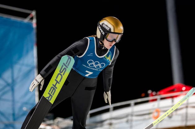 OLYMPICS - Winter Olympic Games, Olympische Spiele, Olympia, OS Milano Cortina 2026 VAL DI FIEMME,ITALY,05.FEB.26 - OLYMPICS, Ski jumping, Skispringen, Ski, nordisch - Winter Olympic Games Milano Cortina 2026, preview, normal hill, training, women. Image shows Emma Chervet (FRA).  GEPAxpictures xMatthiasxTrinkl