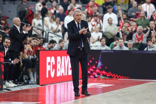 Svetislav Pesic FC Bayern Basketball, Head Coach gesticulates, GER, FC Bayern Basketball vs AS Monaco, Basketball, Euroleague, Matchday 27, Season 2025 2026, 05 02 2026, GER, FC Bayern Basketball vs AS Monaco, Basketball, Euroleague, Matchday 27, Season 2025 2026, 05 02 2026 Munich Copyright: xEibner-Pressefoto JennixMaulx EP_JML