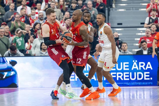 Andreas Obst 13 FC Bayern Basketball , Isiaha Mike 22 FC Bayern Basketball , Jaron Blossomgame 4 AS Monaco Basket , FC Bayern Basketball vs AS Monaco Basket, EuroLeague 27 Matchday, 05 02 2026 Munich Bavaria Germany Copyright: xkolbert-press UlrichxGamelx