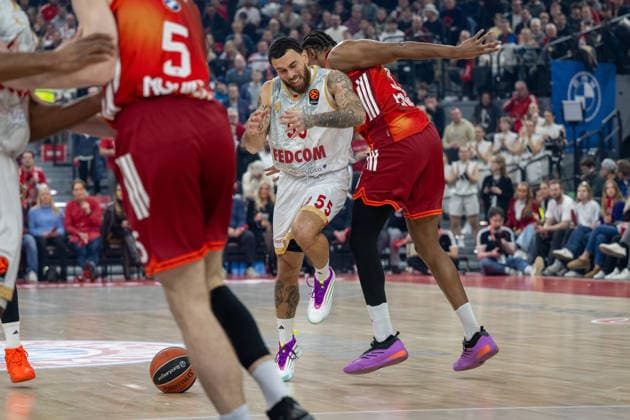 Mike James 55 AS Monaco Basket , David McCormack 33 FC Bayern Basketball , FC Bayern Basketball vs AS Monaco Basket, EuroLeague 27 Matchday, 05 02 2026 Munich Bavaria Germany Copyright: xkolbert-press UlrichxGamelx