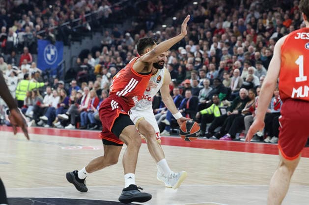 Nikola Mirotic AS Monaco, 33 with Oscar da Silva FC Bayern Basketball, 01 , GER, FC Bayern Basketball vs AS Monaco, Basketball, Euroleague, Matchday 27, Season 2025 2026, 05 02 2026, GER, FC Bayern Basketball vs AS Monaco, Basketball, Euroleague, Matchday 27, Season 2025 2026, 05 02 2026 Munich Copyright: xEibner-Pressefoto JennixMaulx EP_JML