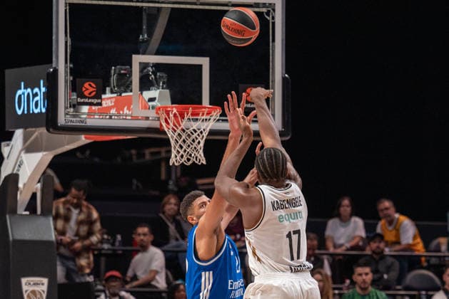 Dubai Basketball v Real Madrid - EuroLeague: DUBAI, UNITED ARAB EMIRATES – FEBRUARY 5: Real Madrid s Walter Tavares (left) competes for the ball with Mfiondu Kabengele (right) of Dubai Basketball during the EuroLeague 2025–26 regular season game at Coca-Cola Arena in Dubai, United Arab Emirates on February 5, 2026. Waleed Zein Anadolu Dubai United Arab Emirates. Editorial use only. Please get in touch for any other usage.  Copyright: x2026xAnadoluxWaleedxZeinx