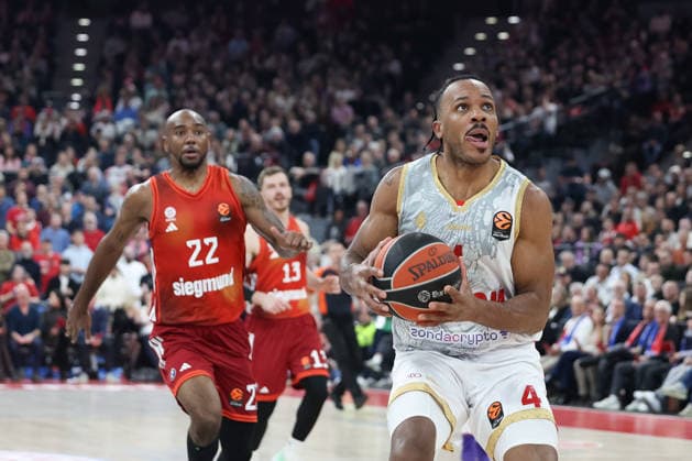 Jaron Blossomgame AS Monaco, 04 with Isiaha Mike FC Bayern Basketball, 22 , GER, FC Bayern Basketball vs AS Monaco, Basketball, Euroleague, Matchday 27, Season 2025 2026, 05 02 2026, GER, FC Bayern Basketball vs AS Monaco, Basketball, Euroleague, Matchday 27, Season 2025 2026, 05 02 2026 Munich Copyright: xEibner-Pressefoto JennixMaulx EP_JML