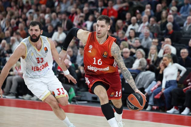 Stefan Jovic FC Bayern Basketball, 16 with Nikola Mirotic AS Monaco, 33 , GER, FC Bayern Basketball vs AS Monaco, Basketball, Euroleague, Matchday 27, Season 2025 2026, 05 02 2026, GER, FC Bayern Basketball vs AS Monaco, Basketball, Euroleague, Matchday 27, Season 2025 2026, 05 02 2026 Munich Copyright: xEibner-Pressefoto JennixMaulx EP_JML