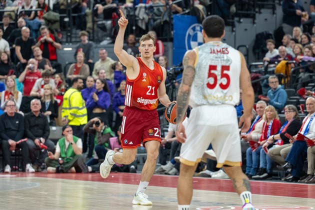 Justus Hollatz 21 FC Bayern Basketball points upwards, FC Bayern Basketball vs AS Monaco Basket, EuroLeague 27 Matchday, 05 02 2026 Munich Bavaria Germany Copyright: xkolbert-press UlrichxGamelx