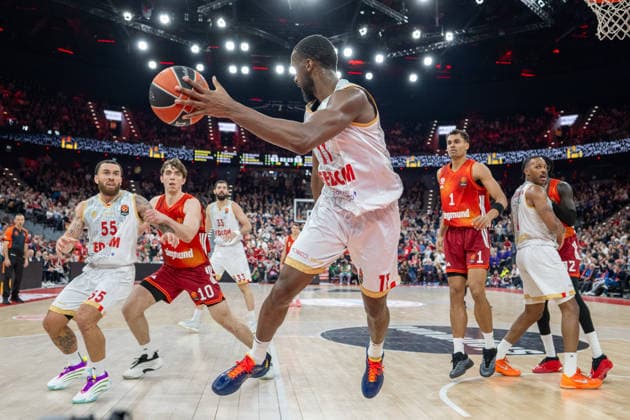 Mike James 55 AS Monaco Basket , Justin Jessup 10 FC Bayern Basketball , Alpha Diallo 11 AS Monaco Basket , Oscar da Silva 1 FC Bayern Basketball , FC Bayern Basketball vs AS Monaco Basket, EuroLeague 27 Matchday, 05 02 2026 Muenchen Bayern Germany Copyright: xkolbert-press UlrichxGamelx