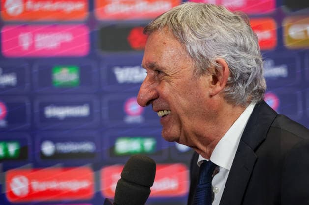 Svetislav Pesic FC Bayern Basketball, Head Coach laughs during the post-match interview, GER, FC Bayern Basketball vs AS Monaco, Basketball, Euroleague, Matchday 27, Season 2025 2026, 05 02 2026, GER, FC Bayern Basketball vs AS Monaco, Basketball, Euroleague, Matchday 27, Season 2025 2026, 05 02 2026 Munich Copyright: xEibner-Pressefoto JennixMaulx EP_JML