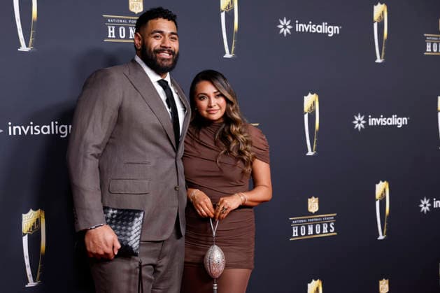 RECORD DATE NOT STATED Jordan Mailata and Niki Ikahihifo-Bender Mailata arrive on the red carpet at the 2026 NFL, American Football Herren, USA Honors presented by Invisalign in the days leading up to Super Bowl LX in San Francisco on Thursday, February 5, 2026. The New England Patriots will play the Seattle Seahawks in Super Bowl LX at Levi s Stadium in Santa Clara on Sunday, February 8, 2026.  SBP20260205376 JOHNxANGELILLO