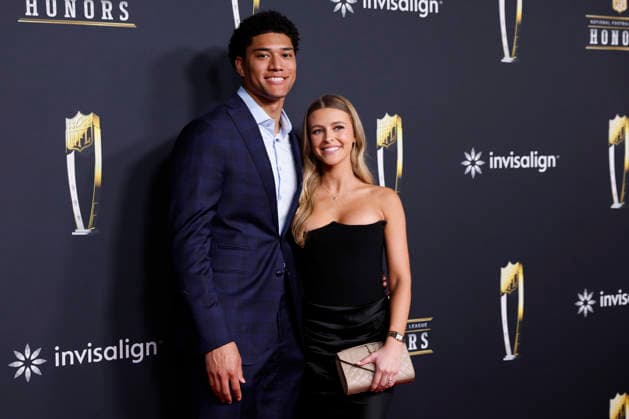 RECORD DATE NOT STATED Kyle Hamilton and Reese Damm arrive on the red carpet at the 2026 NFL, American Football Herren, USA Honors presented by Invisalign in the days leading up to Super Bowl LX in San Francisco on Thursday, February 5, 2026. The New England Patriots will play the Seattle Seahawks in Super Bowl LX at Levi s Stadium in Santa Clara on Sunday, February 8, 2026.  SBP20260205394 JOHNxANGELILLO