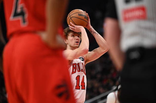 February 5, 2026, Toronto, On, Canada: Chicago Bulls Matas Buzelis (14) lines up a free throw against the Toronto Raptors during first half NBA, Basketball Herren, USA basketball game action in Toronto on Thursday, Feb. 5, 2026. Matas Buzelis  - ZUMAc35_ 20260205_zaf_c35_148 Copyright: xJonxBlackerx
