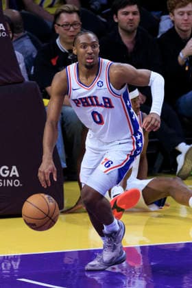 February 5, 2026, Los Angeles, California, USA: Tyrese Maxey 0 of the Philadelphia 76ers during their regular season NBA, Basketball Herren, USA game against the Los Angeles Lakers on Thursday February 5, 2026 at Crypto.com Arena in Los Angeles, California. ARIANA RUIZ PI Los Angeles USA - ZUMAp124 20260205_zaa_p124_006 Copyright: xArianaxRuizx