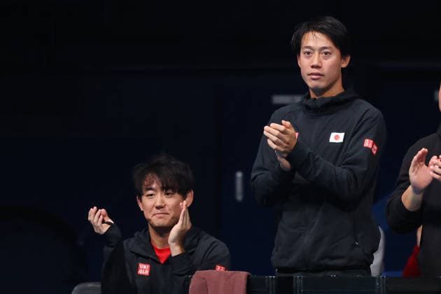 (L-R) Yoshihito Nishioka, Kei Nishikori (JPN), FEBRUARY 6, 2026 - Tennis : 2026 Davis Cup Final Qualifier Round 1 between Japan - Austria at Ariake Colosseum, Tokyo, Japan. Noxthirdxpartyxsales  aflo_318656178