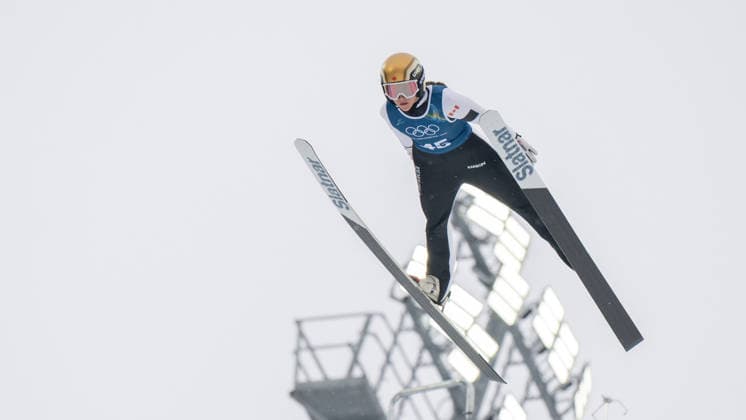 OLYMPICS - Winter Olympic Games, Olympische Spiele, Olympia, OS Milano Cortina 2026 VAL DI FIEMME,ITALY,06.FEB.26 - OLYMPICS, Ski jumping, Skispringen, Ski, nordisch - Winter Olympic Games Milano Cortina 2026, preview, normal hill, training, women. Image shows Abigail Strate (CAN).  GEPAxpictures xOliverxLerch