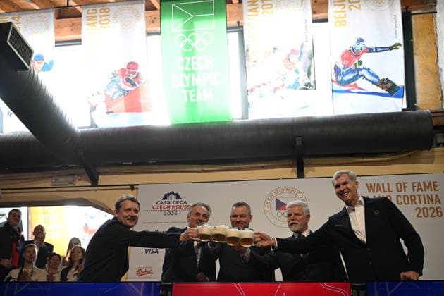 Official opening of the Czech House at Olympic Games, Olympische Spiele, Olympia, OS in Milan, Italy, on February 6, 2026. On the photo are seen Czech Olympic Mission Chief Martin Doktor (left), Slovak President Peter Pellegrini (3rd from left), Czech President Petr Pavel (4th from left) and Jiri Kejval, President of the Czech Olympic Committee (COV). (CTKxPhoto MichalxKamaryt) CTKPhotoP2026020604572  CTKPhotoP2026020604572