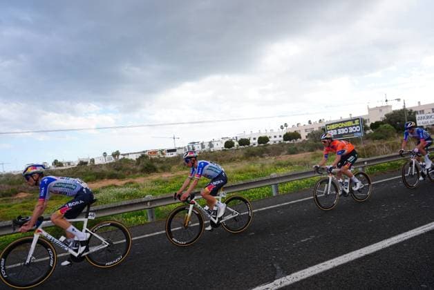 The pack of riders pictured in action during stage 3 of the 2026 Volta Comunitat Valenciana, Tour of Valencia cycling race, a race from Orihuela to San Vicente del Raspeig (158,2 km), on Friday 06 February 2026 in Spain. The race takes place from 4 to 8 February and runs through the three provinces of the Valencian Community. JOMAxGARCIA  x161504262x