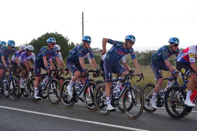 The pack of riders pictured in action during stage 3 of the 2026 Volta Comunitat Valenciana, Tour of Valencia cycling race, a race from Orihuela to San Vicente del Raspeig (158,2 km), on Friday 06 February 2026 in Spain. The race takes place from 4 to 8 February and runs through the three provinces of the Valencian Community. JOMAxGARCIA  x161504289x