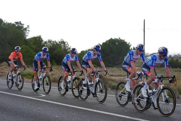 The pack of riders pictured in action during stage 3 of the 2026 Volta Comunitat Valenciana, Tour of Valencia cycling race, a race from Orihuela to San Vicente del Raspeig (158,2 km), on Friday 06 February 2026 in Spain. The race takes place from 4 to 8 February and runs through the three provinces of the Valencian Community. JOMAxGARCIA  x161504303x