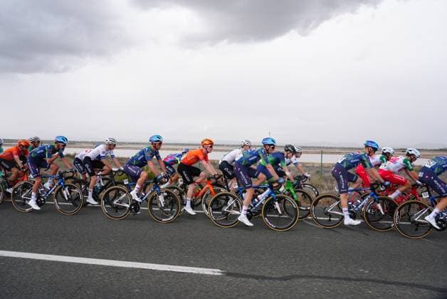 The pack of riders pictured in action during stage 3 of the 2026 Volta Comunitat Valenciana, Tour of Valencia cycling race, a race from Orihuela to San Vicente del Raspeig (158,2 km), on Friday 06 February 2026 in Spain. The race takes place from 4 to 8 February and runs through the three provinces of the Valencian Community. JOMAxGARCIA  x161504313x
