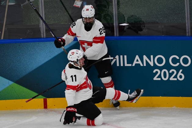 L-R Laura Zimmermann and Alina Marti (SUI) celebrate the first goal during women s Ice hockey, Eishockey match of Group A: Czechia vs Switzerland, at the Milano Cortina 2026 Winter Olympic Games, Olympische Spiele, Olympia, OS in Milan, Italy, on February 6, 2026. (CTKxPhoto MichalxKamaryt) CTKPhotoP2026020606580  CTKPhotoP2026020606580
