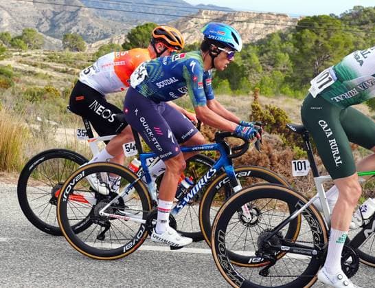 Belgian Viktor Soenens of Soudal Quick-Step Devo Team pictured in action during stage 3 of the 2026 Volta Comunitat Valenciana, Tour of Valencia cycling race, a race from Orihuela to San Vicente del Raspeig (158,2 km), on Friday 06 February 2026 in Spain. The race takes place from 4 to 8 February and runs through the three provinces of the Valencian Community. JOMAxGARCIA  x161525016x
