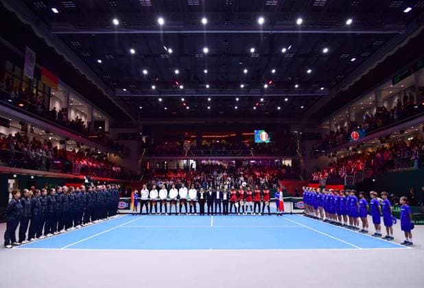 Tennis Davis Cup 2026 Germany Peru on 06 02 2026 at the Castello in Düsseldorf The two teams at the presentation of North Rhine-Westphalia Germany