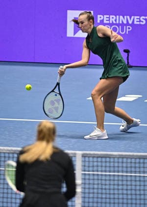 Anastasia Detiucova (CZE) and Sabrina Santamari (USA, not seen) in the match against Madeleine Brooks (UK) and Shuo Feng (CHN) within the WTA, Tennis Damen women s tennis tournament Ostrava Open in Ostrava, Czech Republic, February 6, 2026. (CTKxPhoto JaroslavxOzana) CTKPhotoP2026020607614  CTKPhotoP2026020607614