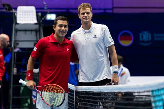Davis Cup Germany Peru, 06 02 2026 Yannick Hanfmann GER vs Gonzalo Bueno PER during the Davis Cup Davis Cup Germany Peru at CASTELLO on February 6, 2026 in Duesseldorf, Germany Copyright: xBEAUTIFULxSPORTS KennyxBeelex