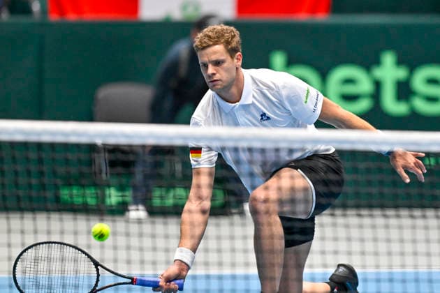 Yannick Hanfmann GER 06 02 2026 Tennis Davis Cup Qualifiers 2026 Germany vs Peru , Castello, Duesseldorf, Copyright: xpepphotox xHorstxMauelshagenx pep00321, pep_20260206_hm
