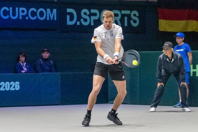 Yannick Hanfmann Team Germany returning Germany vs Peru, Tennis, Davis Cup, 01 round, 06 and 07 02 2026 Germany vs Peru, Tennis, Davis Cup, 01 round, 06 and 07 02 2026 Duesseldorf Copyright: xEibner-Pressefoto ThomasxHaeslerx EP_THR