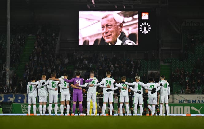 06 02 2026 Soccer Season 2025 2026 2 Soccer Bundesliga 21 Matchday SpVgg Greuther Fürth SGF Kleeblatt 1 FC Magdeburg FCM Sportfoto Zink xwoxzix DFL regulations prohibit any use of photographs as image sequences and or quasi video only for editorial use Schweigeminute Gedenkminute Gedenken Schweigen Trauer Andenken Dr Harald Hauer Mannschaft Team Fürth