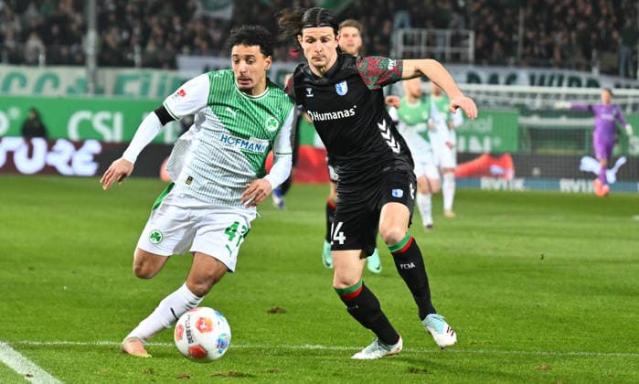 06 02 2026 Soccer Season 2025 2026 2 Soccer Bundesliga 21 Matchday SpVgg Greuther Fürth SGF Kleeblatt 1 FC Magdeburg FCM Sportfoto Zink xwoxzix DFL regulations prohibit any use of photographs as image sequences and or quasi video only for editorial use Sayfallah Ltaief 47, SpVgg Greuther Fürth Jean Hugonet 24, 1 FC Magdeburg FCM