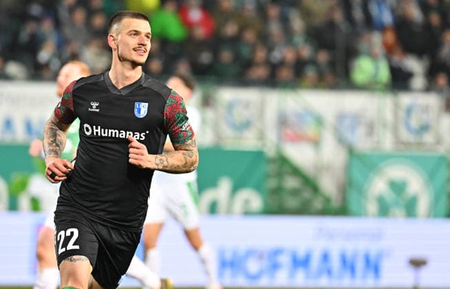 06 02 2026 Soccer Season 2025 2026 2 Soccer Bundesliga 21 Matchday SpVgg Greuther Fürth SGF Kleeblatt 1 FC Magdeburg FCM Sportfoto Zink MeZi xmexzix DFL regulations prohibit any use of photographs as image sequences and or quasi video only for editorial use Torjubel Jubel Freude nach Treffer Tor Torschuß zum 1 4 durch Mateusz Zukowski 22, 1 FC Magdeburg FCM