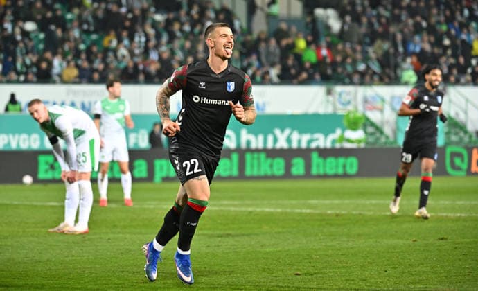 06 02 2026 Soccer Season 2025 2026 2 Soccer Bundesliga 21 Matchday SpVgg Greuther Fürth SGF Kleeblatt 1 FC Magdeburg FCM Sportfoto Zink MeZi xmexzix DFL regulations prohibit any use of photographs as image sequences and or quasi video only for editorial use Torjubel Jubel Freude nach Treffer Tor Torschuß zum 1 5 durch Mateusz Zukowski 22, 1 FC Magdeburg FCM