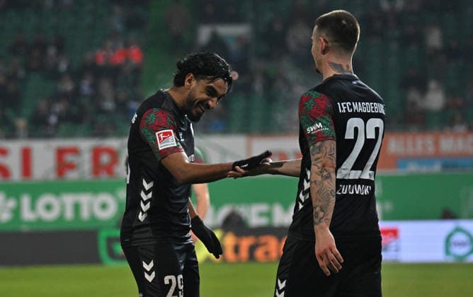 06 02 2026 Soccer Season 2025 2026 2 Soccer Bundesliga 21 Matchday SpVgg Greuther Fürth SGF Kleeblatt 1 FC Magdeburg FCM Sportfoto Zink MeZi xmexzix DFL regulations prohibit any use of photographs as image sequences and or quasi video only for editorial use Torjubel Jubel nach Treffer Tor Torschuß zum 1 5 durch Mateusz Zukowski 22, 1 FC Magdeburg FCM mit Rayan Ghrieb 29, 1 FC Magdeburg FCM