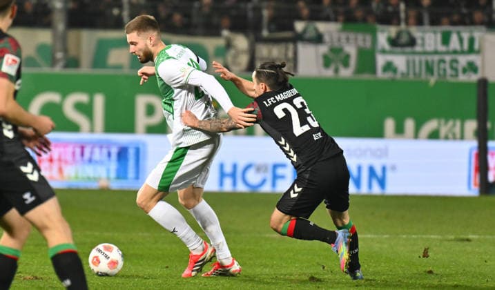 06 02 2026 Soccer Season 2025 2026 2 Soccer Bundesliga 21 Matchday SpVgg Greuther Fürth SGF Kleeblatt 1 FC Magdeburg FCM Sportfoto Zink xwoxzix DFL regulations prohibit any use of photographs as image sequences and or quasi video only for editorial use Doni Edon Arifi 28, SpVgg Greuther Fürth Baris Atik 23, 1 FC Magdeburg FCM
