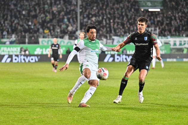 2 Bundesliga SpVgg Greuther Fürth 1 FC Magdeburg 06 02 2026 FUERTH, GERMANY 06 FEBRUARY In the duel Sayfallah LTAIEF SpVgg Greuther Fürth 47 and Tobias MÜLLER 1 FC Magdeburg 5 during the match between SpVgg Greuther Fürth and 1 FC Magdeburg on matchday 21 of the 2 Bundesliga at Sportpark Ronhof Thomas Sommer Copyright: xBEAUTIFULxSPORTS Goldbergx