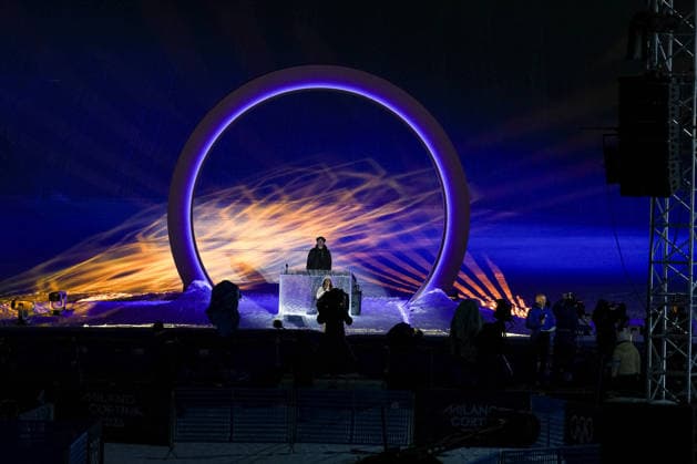 GIOCHI OLIMPICI - Olimpiadi Invernali Milano-Cortina 2026 - Livigno - Opening Ceremony A view of the stage during the Opening Ceremony of the Olympic Winter games, Winterspiele,Spiele, Summer games Milano-Cortina 2026 on February 06, 2026 at Livingo, Italy Cortina D Ampezzo Italy  Copyright: xIPAxSport ABACAx
