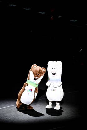 Tina & Milo, Olympic Winter games, Winterspiele,Spiele, Summer games Mascot, during the Olympic Opening Ceremony, at the Olympic Winter Games Milano Cortina 2026, at Milano San Siro Olympic Stadium, on February 6, 2026 in Milan, Italy. Noxthirdxpartyxsales  aflo_318712500