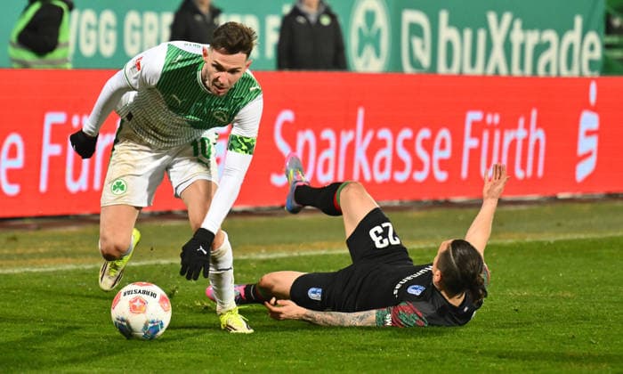 06 02 2026 Soccer Season 2025 2026 2 Soccer Bundesliga 21 Matchday SpVgg Greuther Fürth SGF Kleeblatt 1 FC Magdeburg FCM Sportfoto Zink xwoxzix DFL regulations prohibit any use of photographs as image sequences and or quasi video only for editorial use Branimir Hrgota 10, SpVgg Greuther Fürth Baris Atik 23, 1 FC Magdeburg FCM