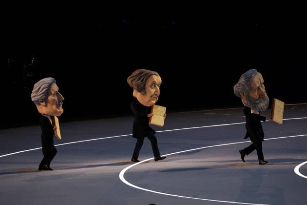 Rossini, Verdi, Puccini masks during the Opening Ceremony of the Olympic Winter games, Winterspiele,Spiele, Summer games Milano-Cortina 2026 on February 06, 2026 at the Milano San Siro Olympic Stadium in Milan, Italy  Copyright: xLucianoxMariaxBisi IPAxSportx xipa-agency.netx xx IPA_71042237 IPA_Agency_IPA71042237