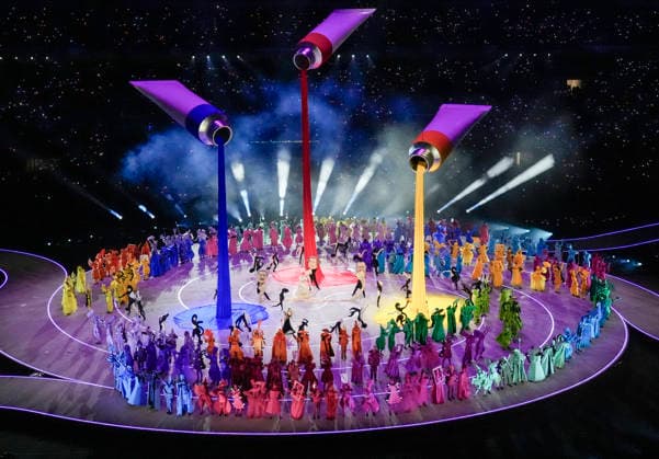 Performers fill the stage during the Opening Ceremony of the Milano Cortina 2026 Olympic Games, Olympische Spiele, Olympia, OS at San Siro Stadium in Milan, Italy, on Friday, February 6, 2026. More than 2,900 athletes from 92 national Olympic committees will compete, with the United States having the largest presence with more than 230 athletes.  OLY20260206109 RICHARDxELLIS
