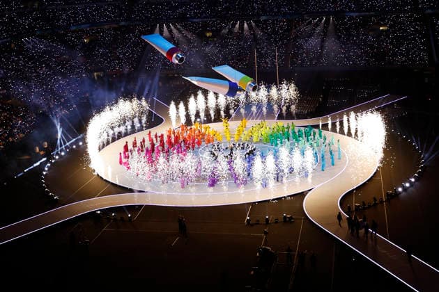 Dancers perform during the Opening Ceremony of the Milano Cortina 2026 Olympic Games, Olympische Spiele, Olympia, OS at San Siro Stadium in Milan, Italy, on Friday, February 6, 2026. More than 2,900 athletes from 92 national Olympic committees will compete, with the United States having the largest presence with more than 230 athletes.  OLY20260206310 AARONxJOSEFCZYK